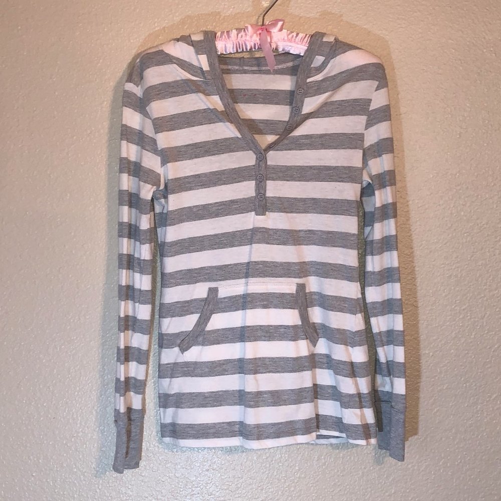 Grey/White Striped Hoodie